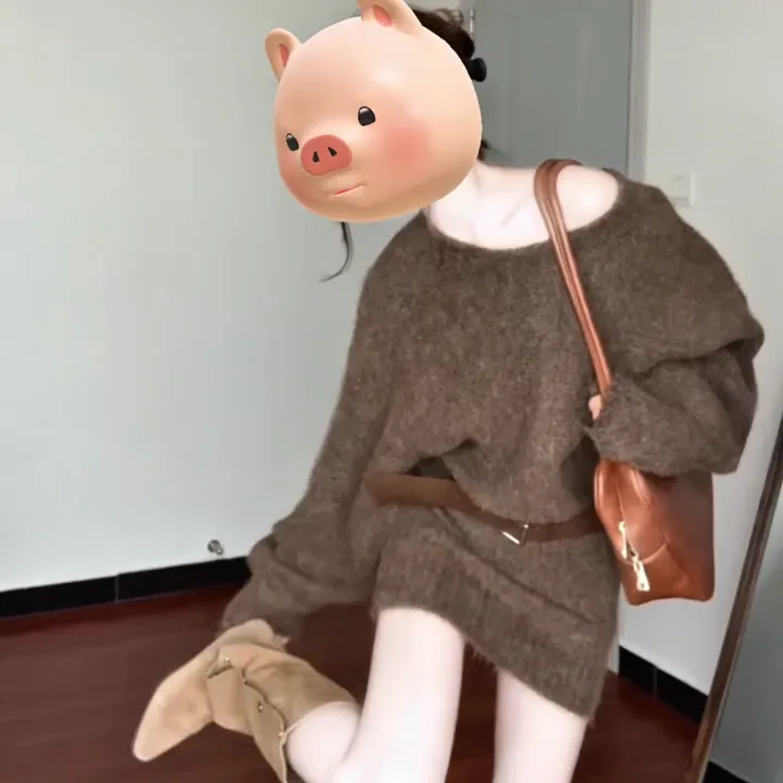 现货【绒面温暖】秋季新款显瘦软糯质感日常百搭款连衣短裙配腰带