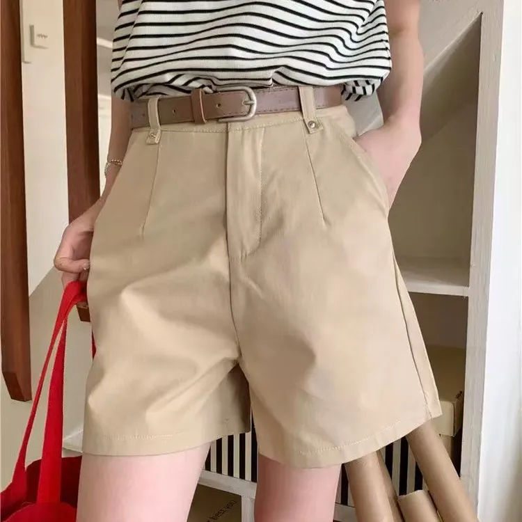 卡其色短裤女夏季新款宽松休闲裤高腰显瘦a字休闲五分中裤西装裤