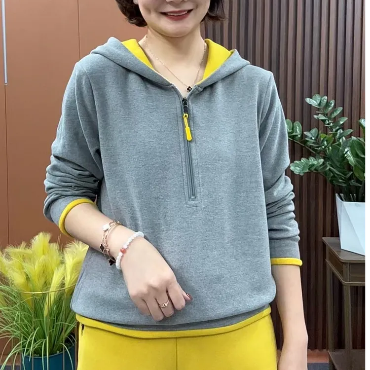 2025新款撞色连帽半拉链双面绒时尚减龄简约上衣Y2727