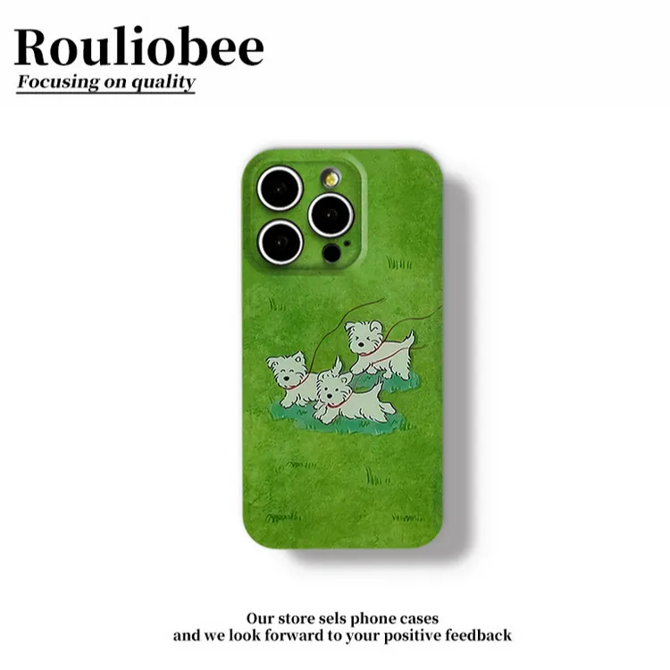 绿色草坪小狗适用苹果16promax手机壳iPhone15华为vivo小米13oppo