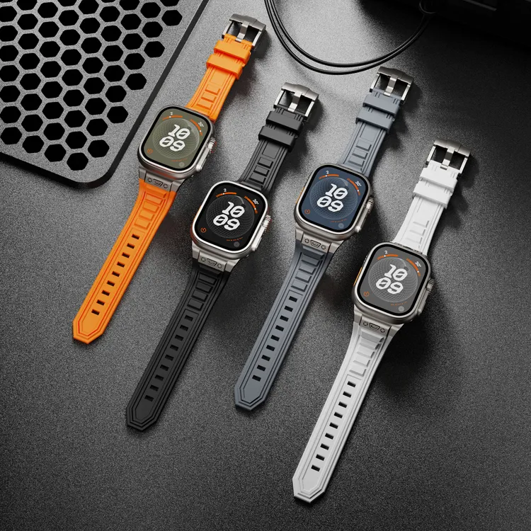 适用applewatch硅胶表带不锈钢针扣苹果手表表带42/44/45/46/49mm