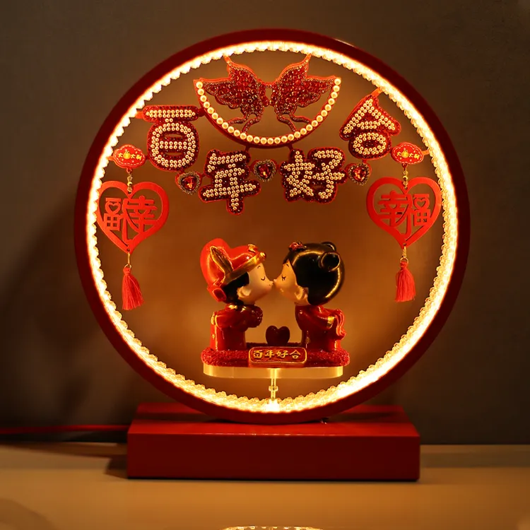 婚庆结婚红色台灯长明灯三色灯光可调节可旋转插电双开关耐用