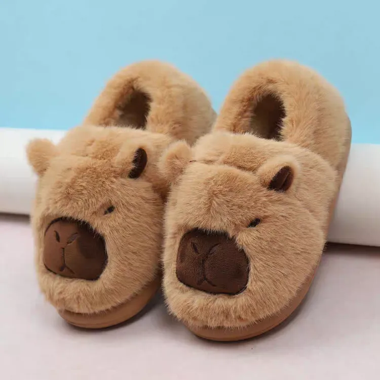 卡皮巴拉棉拖鞋冬季可爱居家毛绒室内防滑情侣保暖卡通包跟拖鞋