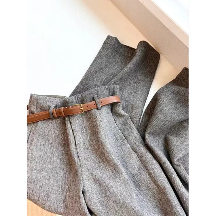 CHAO推荐！灰色阔腿裤女秋冬保暖西装时尚百搭柔软气质休闲长裤子