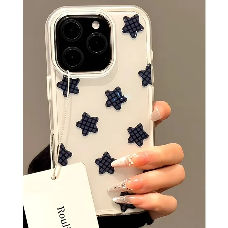 黑白配格纹星星适用于苹果16手机壳软iphone16pro/15小米vivo大孔