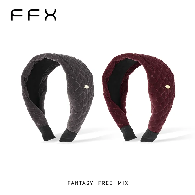 弗弗西FFX【经典菱格】高级夹棉菱格绗缝高颅顶填充复古休闲宽发箍