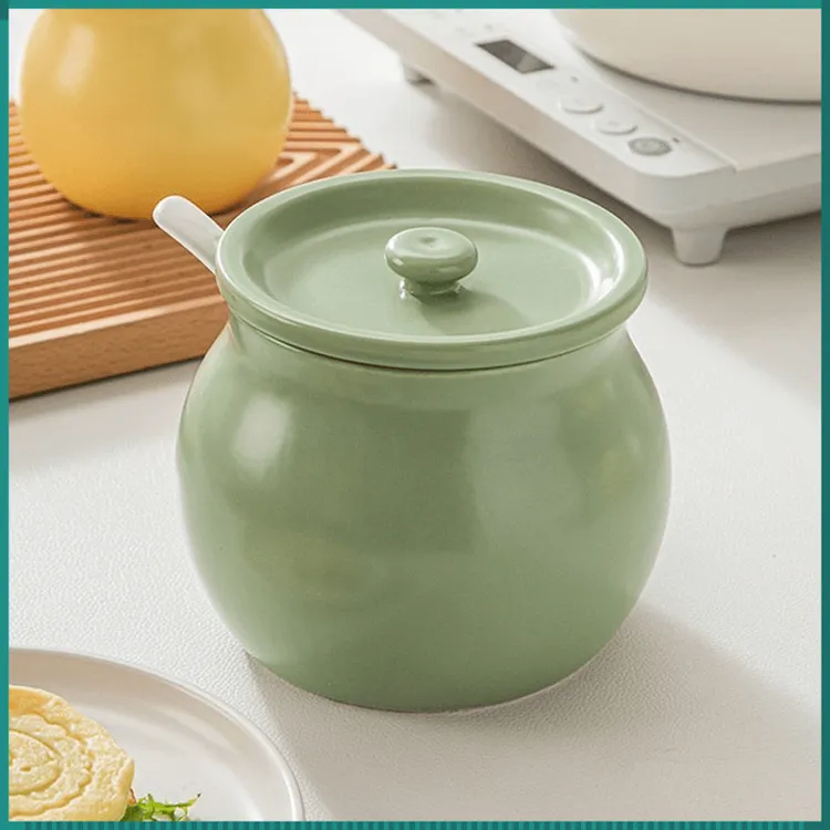 家用猪油罐辣椒油罐陶瓷带盖辣子罐厨房盐罐密封储物罐D399