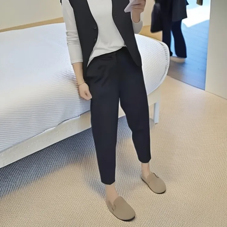 高腰显瘦八分哈伦裤女2025小个子松紧腰百搭宽松垂感休闲萝卜裤子