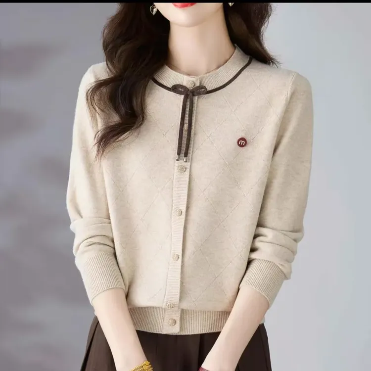 秋冬新款女士圆领假开衫宽松显瘦套头外搭针织衫女装毛衣