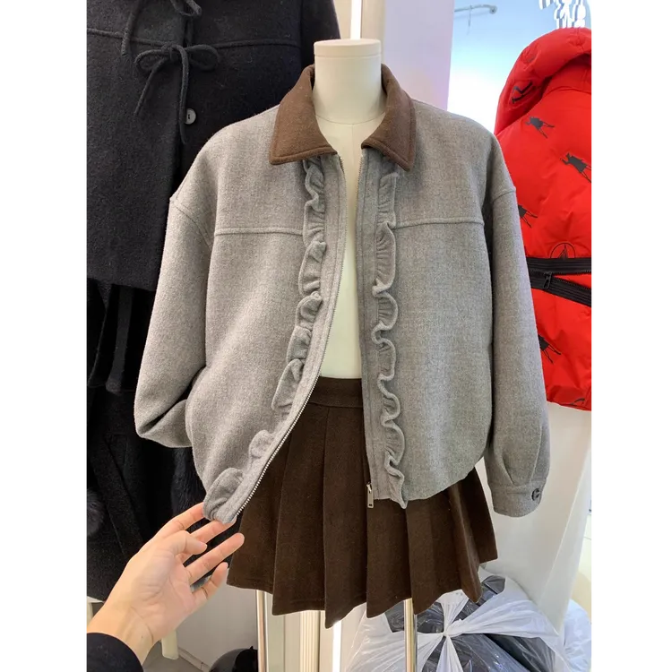 Z160#秋冬新款韩系复古套装休闲外套搭百搭时尚纯色短裙两件套