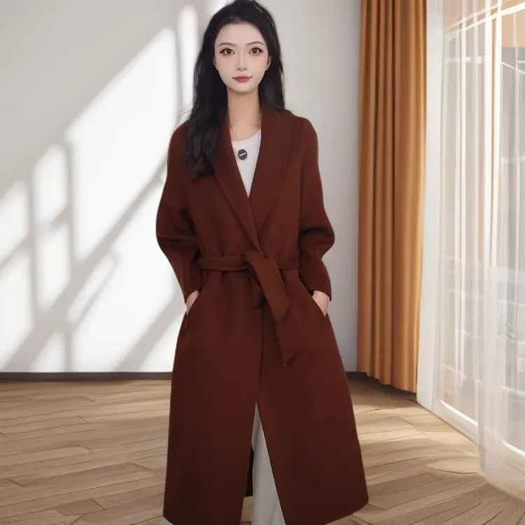 Gowani/乔万尼100%绵羊毛外套系带呢子大衣女EB4A037