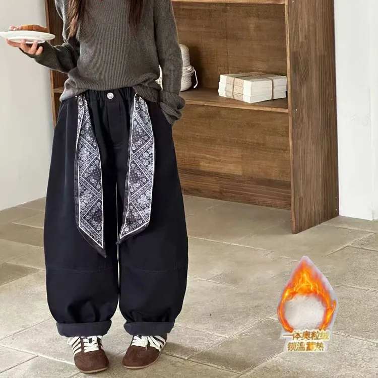 【加绒弯刀裤】2025新款韩版童装秋冬水洗棉加绒加厚弯刀裤