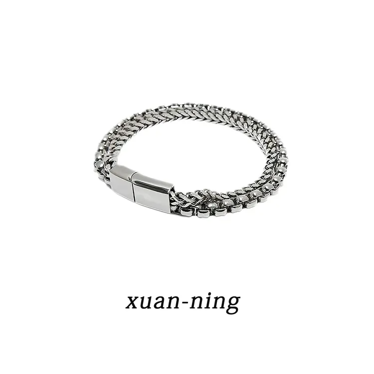钛钢手链 不掉色极简小众手链男生嘻哈双层潮流手链送男朋友