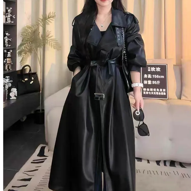 女装经典复古皮衣慵懒机车收腰长皮衣轻奢风衣大衣御姐范儿外套