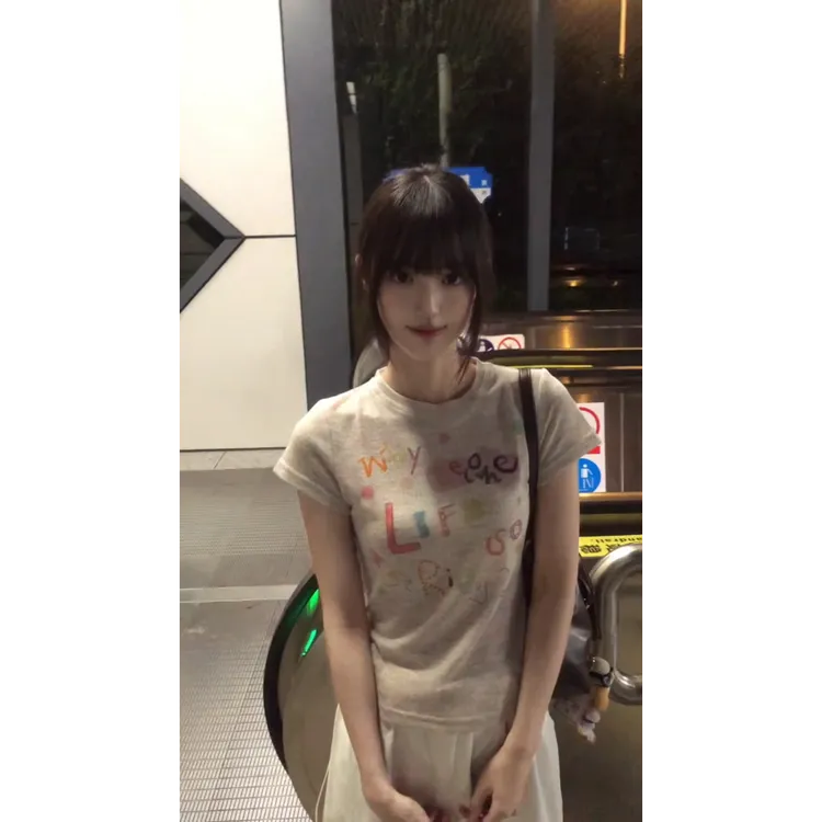 MARIE.COCO小众设计感字母彩绘印花正肩T恤上衣百搭休闲裤两件套