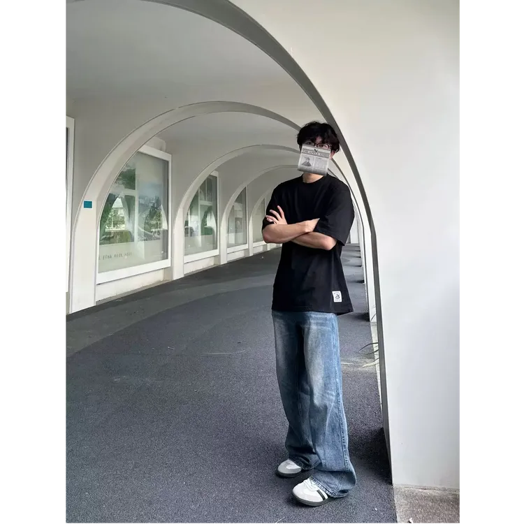 PSCETT cleanfit水洗做旧宽松微喇牛仔裤 vibe复古直筒长裤