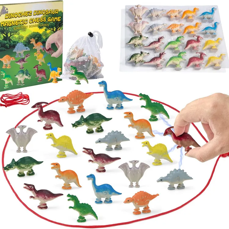 恐龙磁力棋游戏，20件恐龙玩具磁性游戏套装，带绳子和便携收纳袋