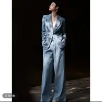 2707老钱风通勤法式时尚套装套装休闲直筒宽松牛仔垂感蓝色西装