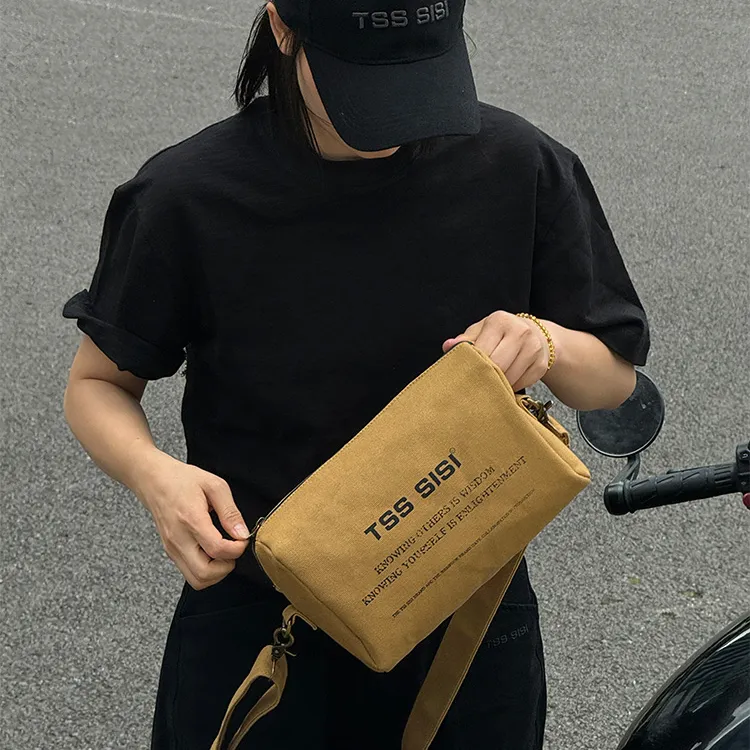 TSSSISI 防泼水硬挺支撑便携休闲单肩简约复古小号帆布包