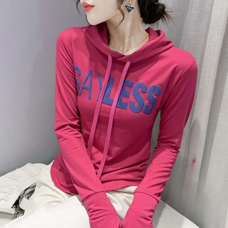 2025春秋新款连帽卫衣女修身显瘦时尚洋气甜美打底衫女长袖上衣