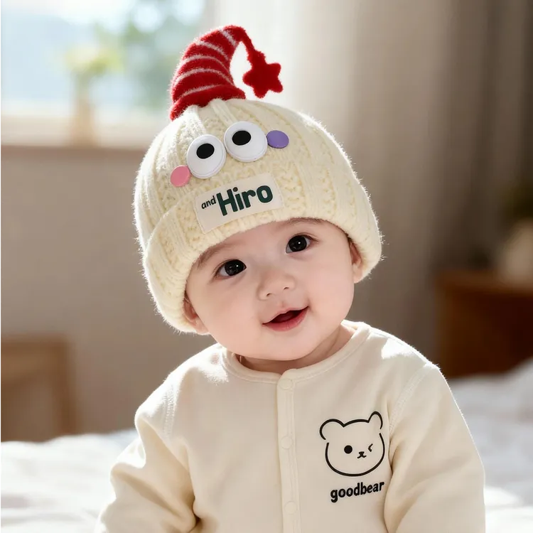 婴儿帽子秋冬季保暖加厚针织套头毛线帽男女宝宝可爱小月龄防风帽