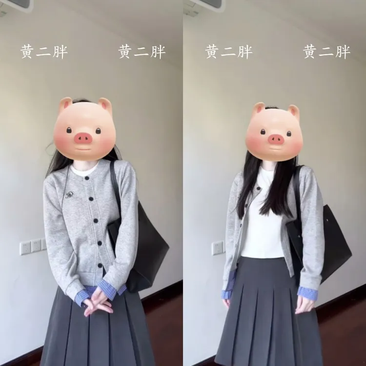 韩系穿搭假两件长袖卫衣女早秋新款格子拼接外套开衫上衣裙子套装