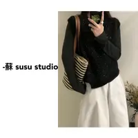 SU 纯色上衣法式女秋冬时尚工字型款亮片  H0821
