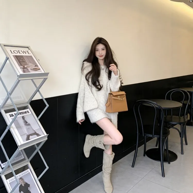 休闲百搭针织衫韩系小个子慵懒高级感连帽毛衣女款2026新款冬季