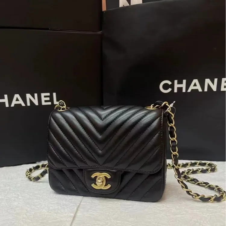 99新 Chanel/香奈儿 5710|香奈儿v纹黑金方胖子斜挎包|香奈儿