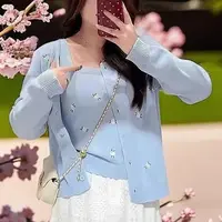宽松板型新款2025秋季温柔刺绣吊带+开衫两件套女针织衫上衣#7009