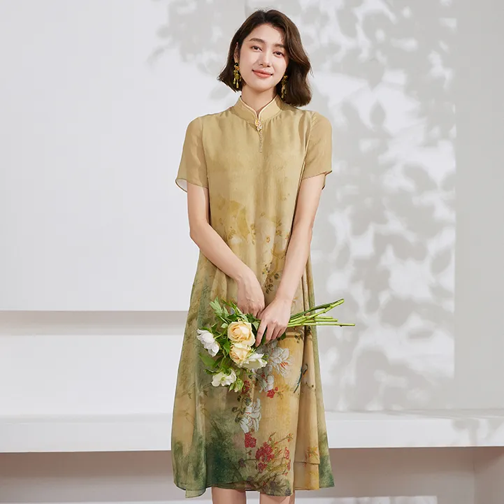 Gowani/乔万尼真丝连衣裙桑蚕丝新中式国风设计感裙子EM2E778303