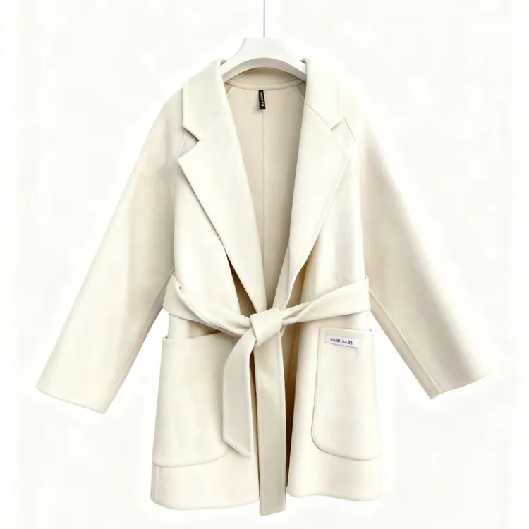 秋冬新款腰带款双面羊毛气质毛呢大衣中长款外套显瘦宽松双面呢