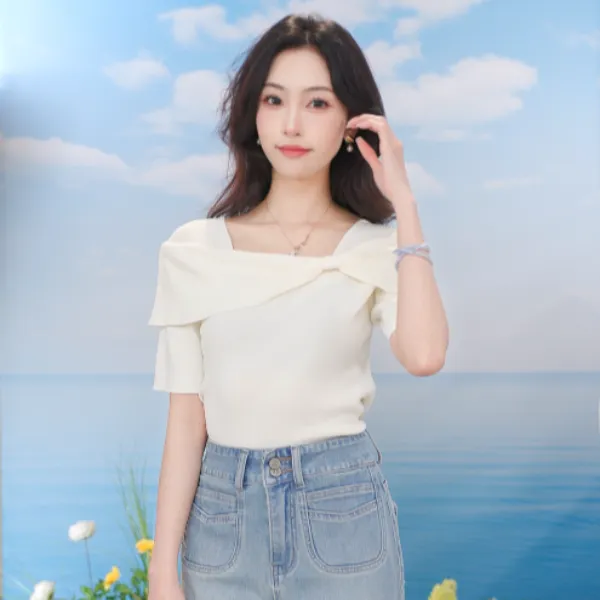 【双11提前购】茵曼夏季时尚舒适休闲百搭绣花圆领短袖针织衫女