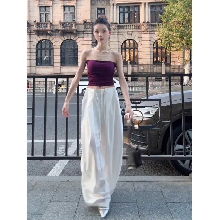 裤子女款2025爆款宽松阔腿休闲裤夏季设计感韩版时髦辣妹拖地长裤