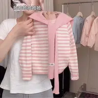 女童秋季新款针织衫洋气披肩长袖条纹女宝宝休闲毛衣