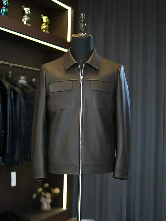 ~雷军同款~真皮皮衣男士绵羊皮翻领油边短款休闲夹克外套春秋薄款