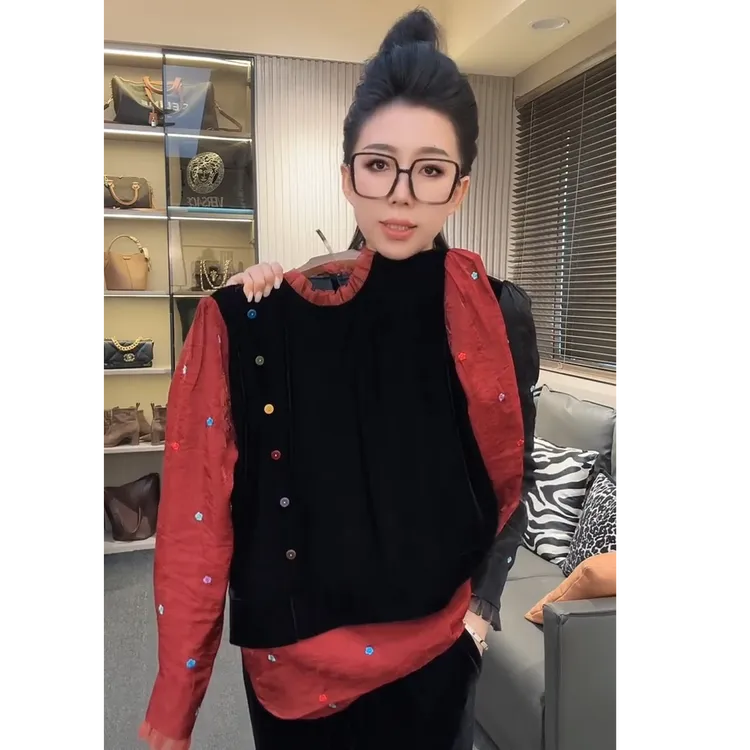 欧货韩系高级感穿搭轻奢风设计感假两件衬衣2026早春新款长袖衬衫