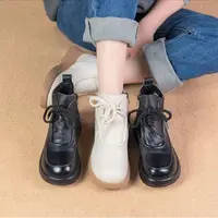 【粉丝福利】时尚百搭头层牛皮复古皮毛一体侧拉链厚底马丁靴S869