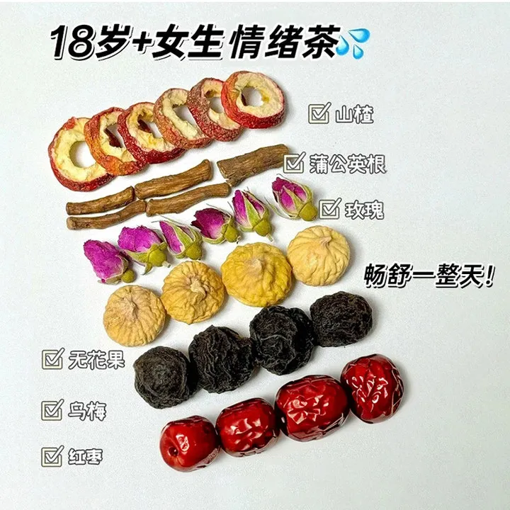【品质优选】乌梅蒲公根英茶山楂玫瑰花红枣乌梅无花果组合