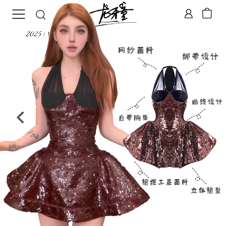 （清）龙怼怼推荐【生日战裙 】蕾丝夏天出游公主小裙子性感显瘦少女