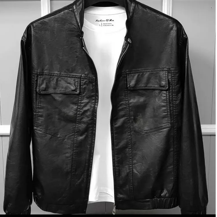 新款高品质男士立领休闲皮衣夹克