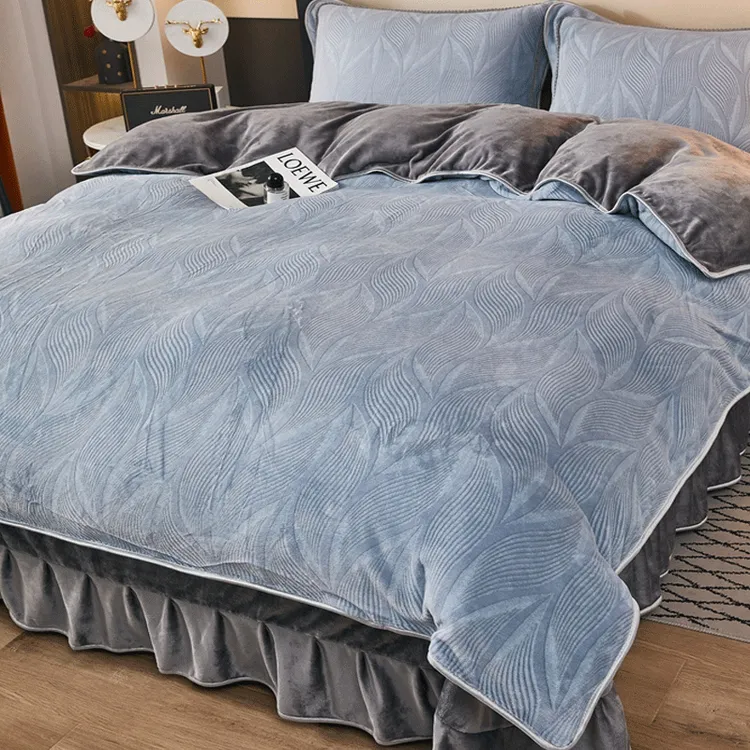 富安娜2025新款牛奶绒加厚四件套珊瑚法兰绒床上用品双面绒床裙床