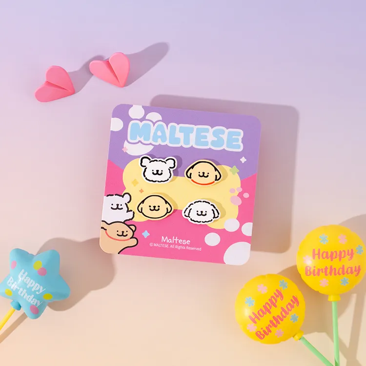 线条小狗Maltese原创耳钉两组装小白小金毛饰品情侣生日礼物