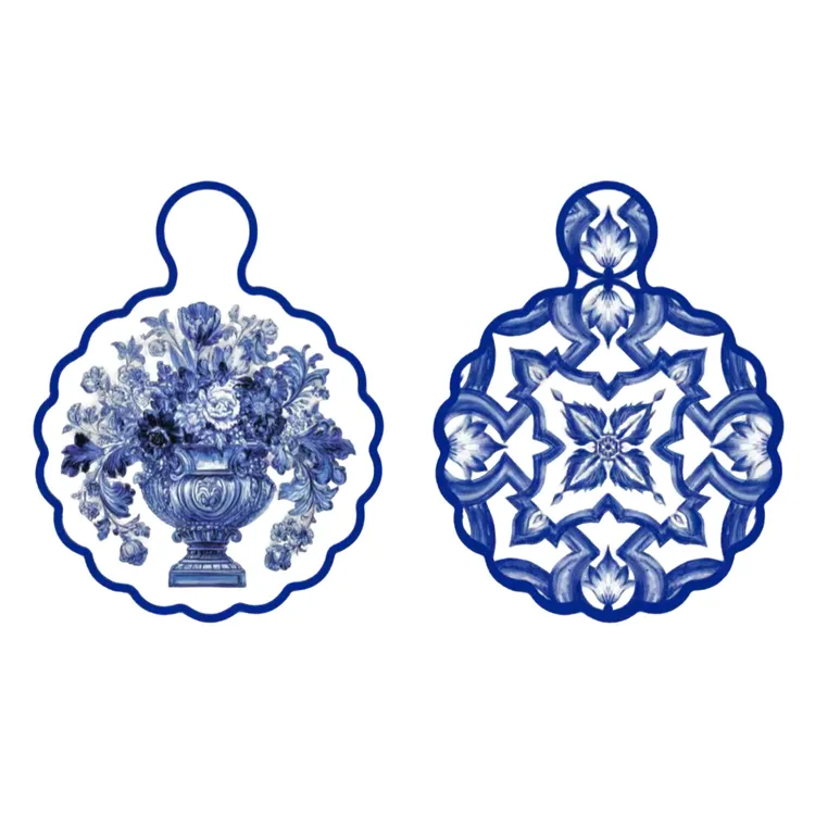 【HDB家】18CM 青花蓝（两个装）中古陶瓷手工隔热垫 防滑防烫 复古风