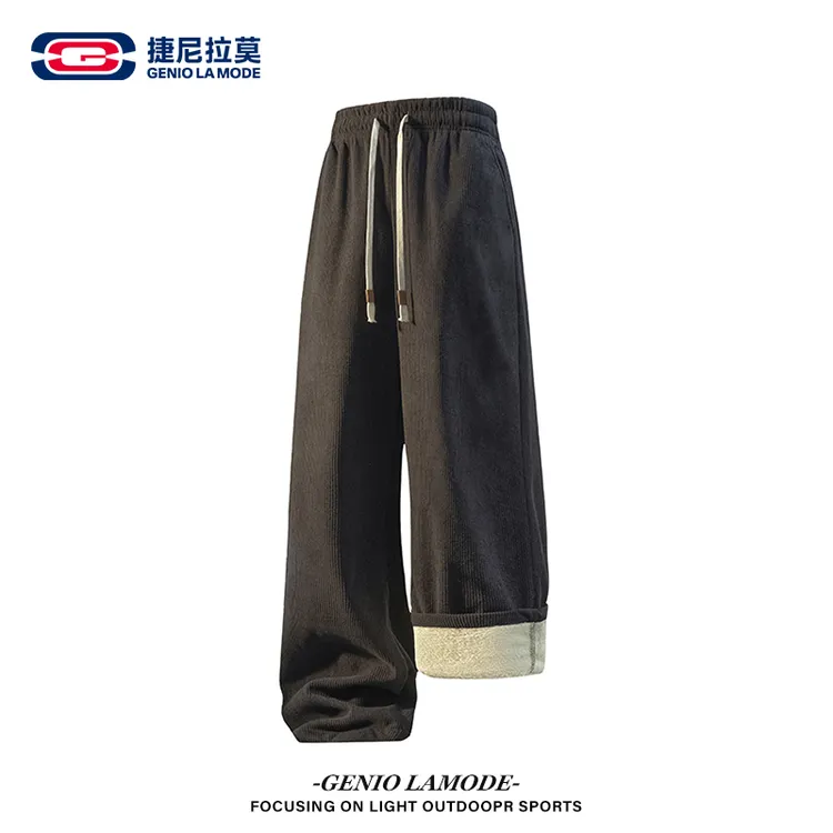 【敖瑞鹏代言】美式条纹休闲裤加绒加厚保暖长裤秋冬运动宽松阔腿裤