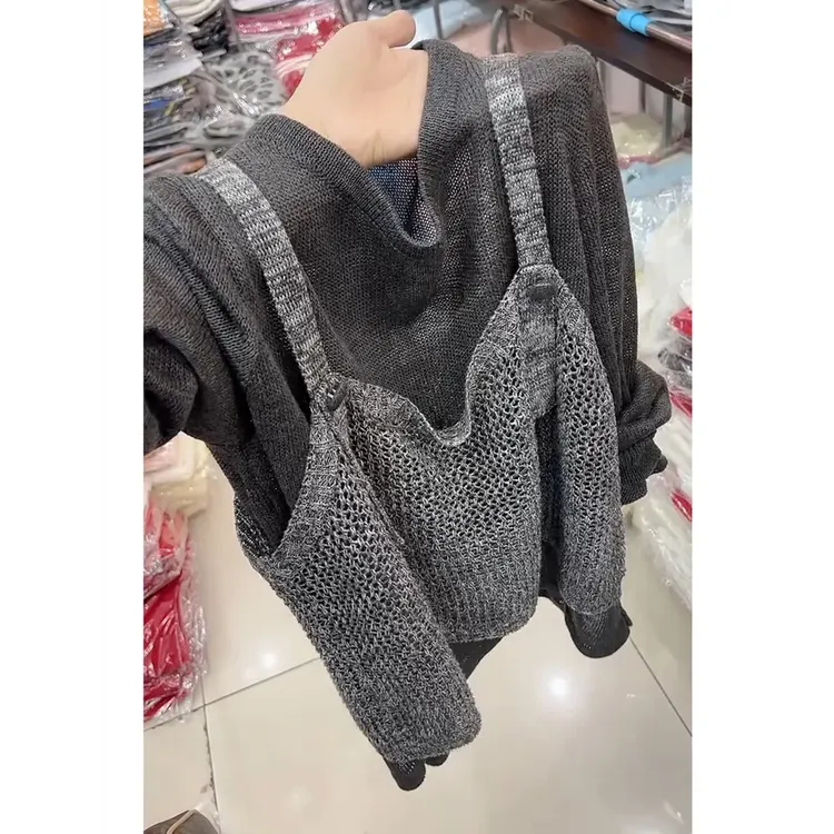 深灰色法式气质通勤假两件针织衫女春季新款超好看独特漂亮小衫