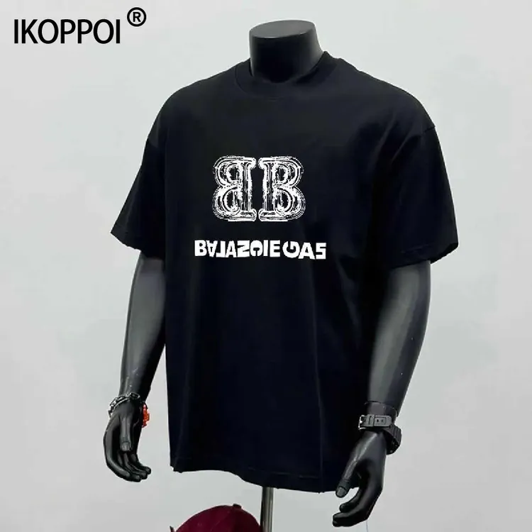 夏季新款美式字母印花宽松纯棉短袖百搭时尚圆领男女情侣上衣T恤