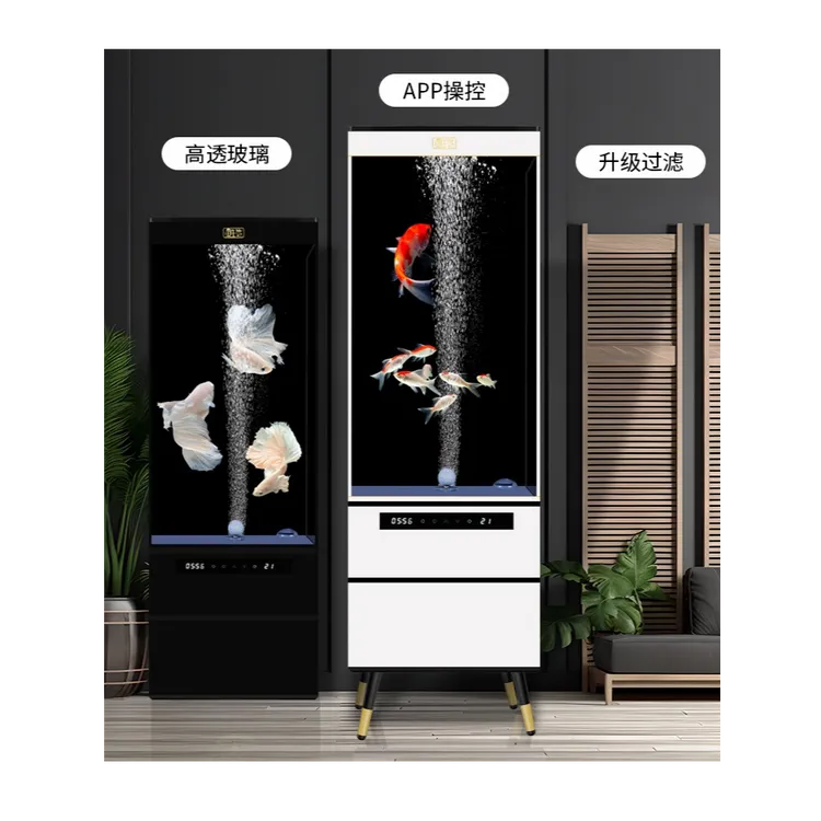 无品牌鱼缸先生2025新款客厅超白金晶五线免换水鱼缸轻奢水族