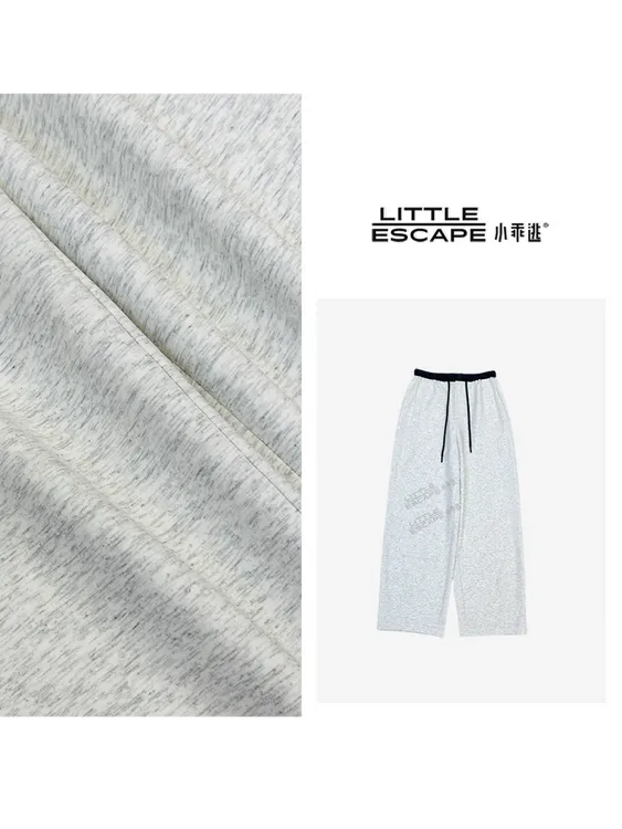 小乖逃X不鼓包奶油灰色长裤蓝色腰头白花灰色卫裤单纽扣裤 250517