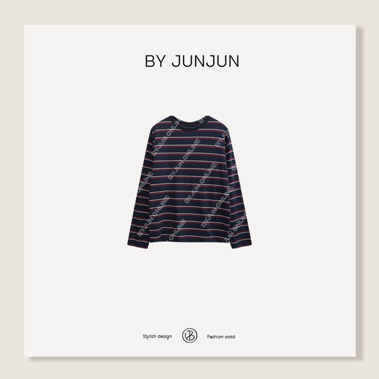 ByJunjun韩国面料糯软亲肤条纹T恤韩版圆领长袖
